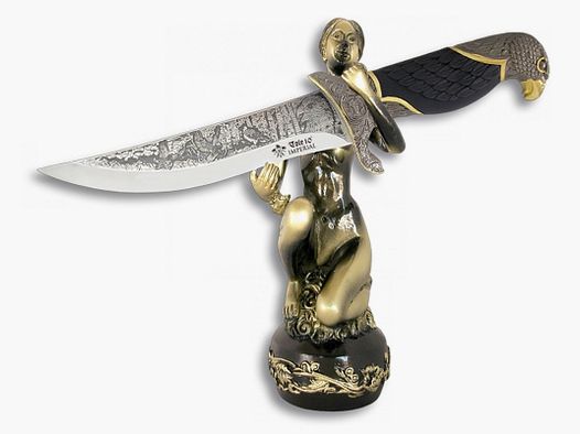 Couteau avec poignée décorée, poignée en aigle et support "Femme nue