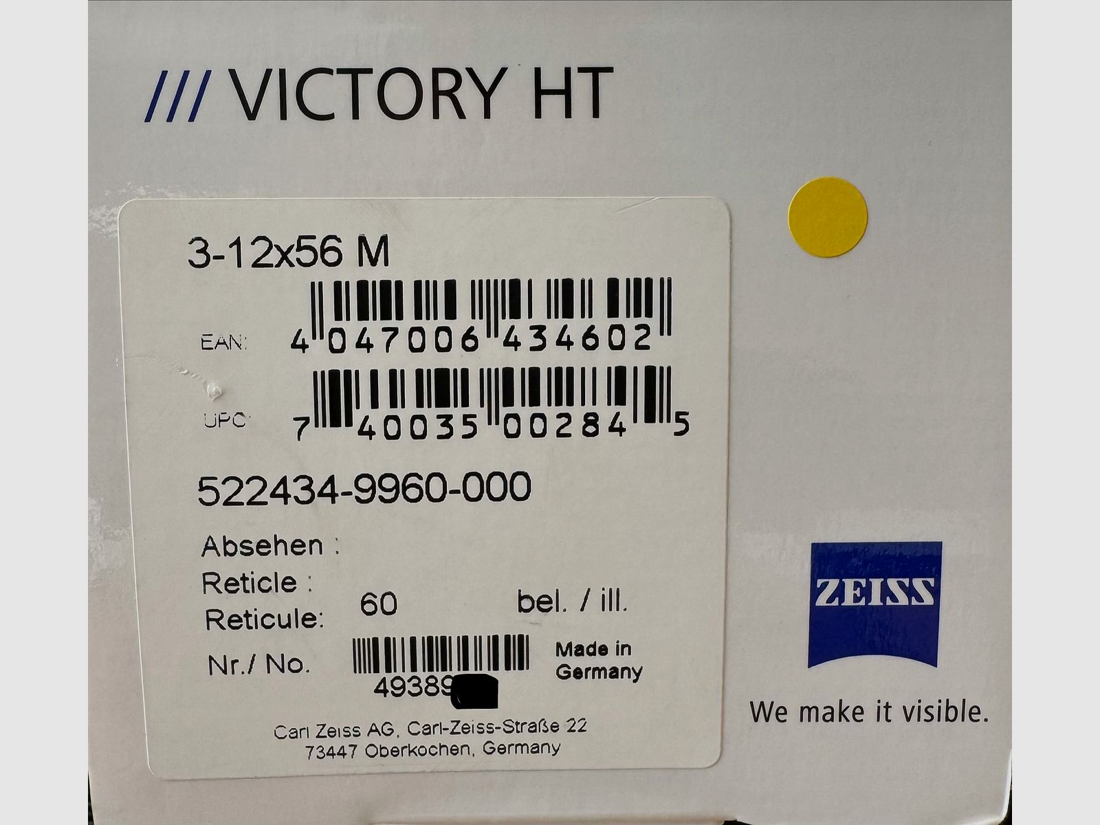 Zeiss Victory HT 3-12x56 ASV+ rail