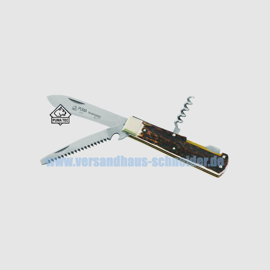 Puma TEC Jagd-Taschenmesser, 3-tlg, Stahl 1.4110, Hirschhorn, Neusilberbacken