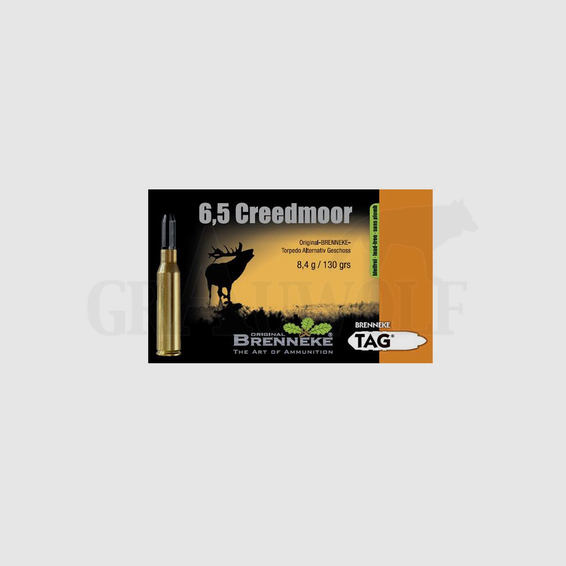 6,5 Creedmoor 130 gr / 8,4 g Brenneke TAG Bleifrei Patronen 20 Stück