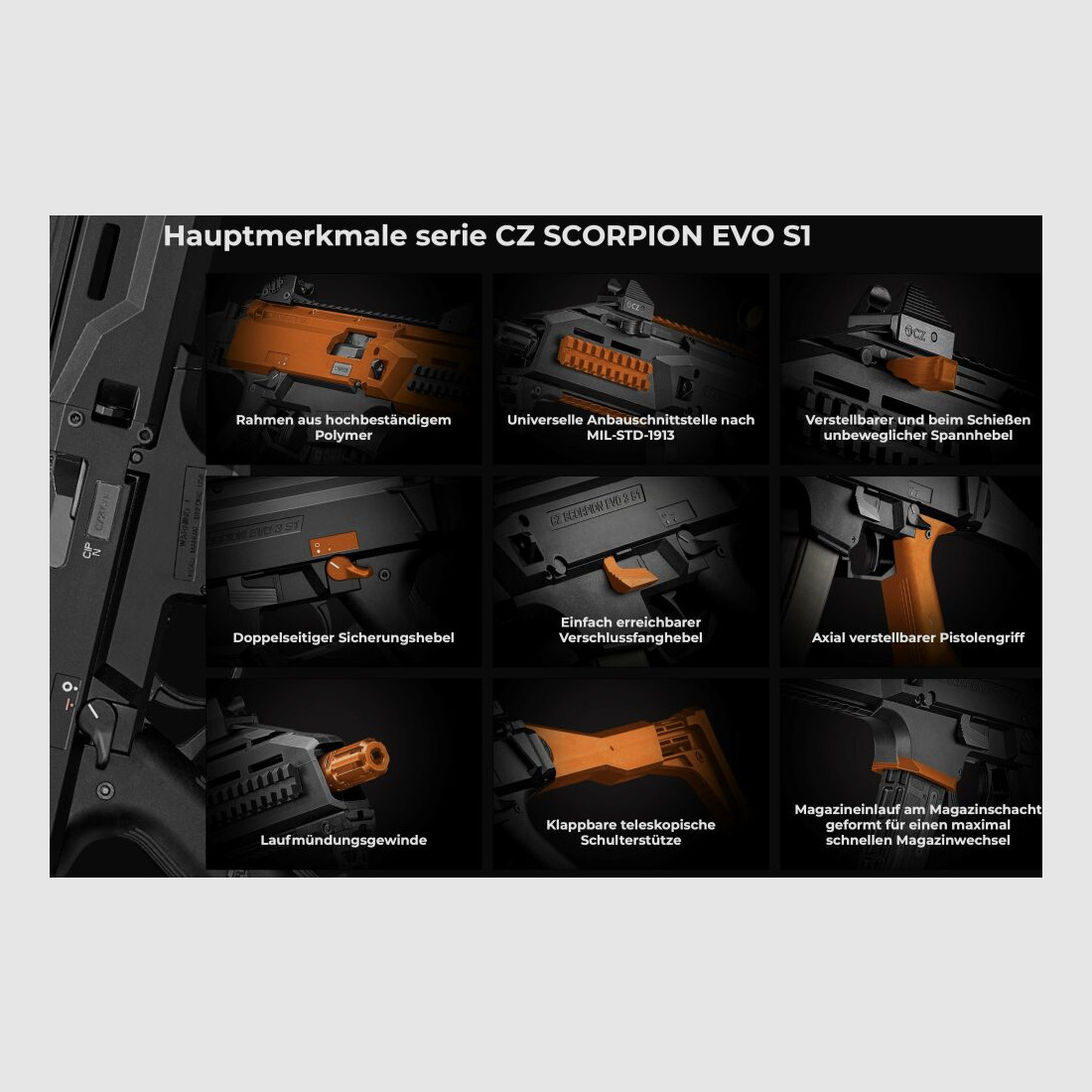 CZ Selbstladebüchse .22 lfB Scorpion Evo 3 S1 Carbine mit Kompensator 1/2×2 .22lr