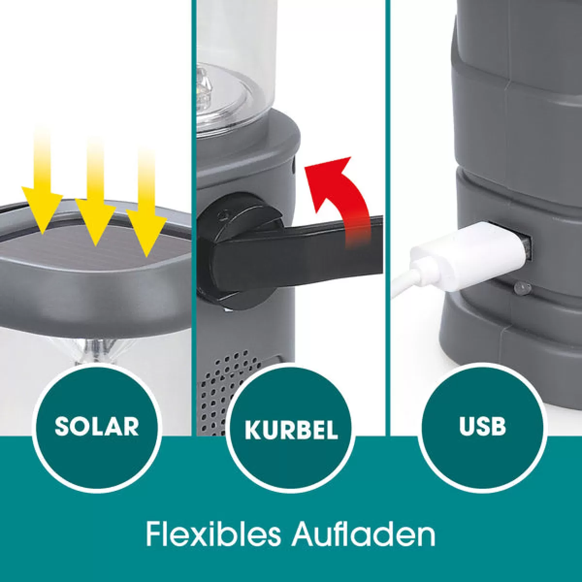 EASYmaxx Akku-Lampe mit Radio, Solar und Handkurbel Grau, Bild 4 von 6
