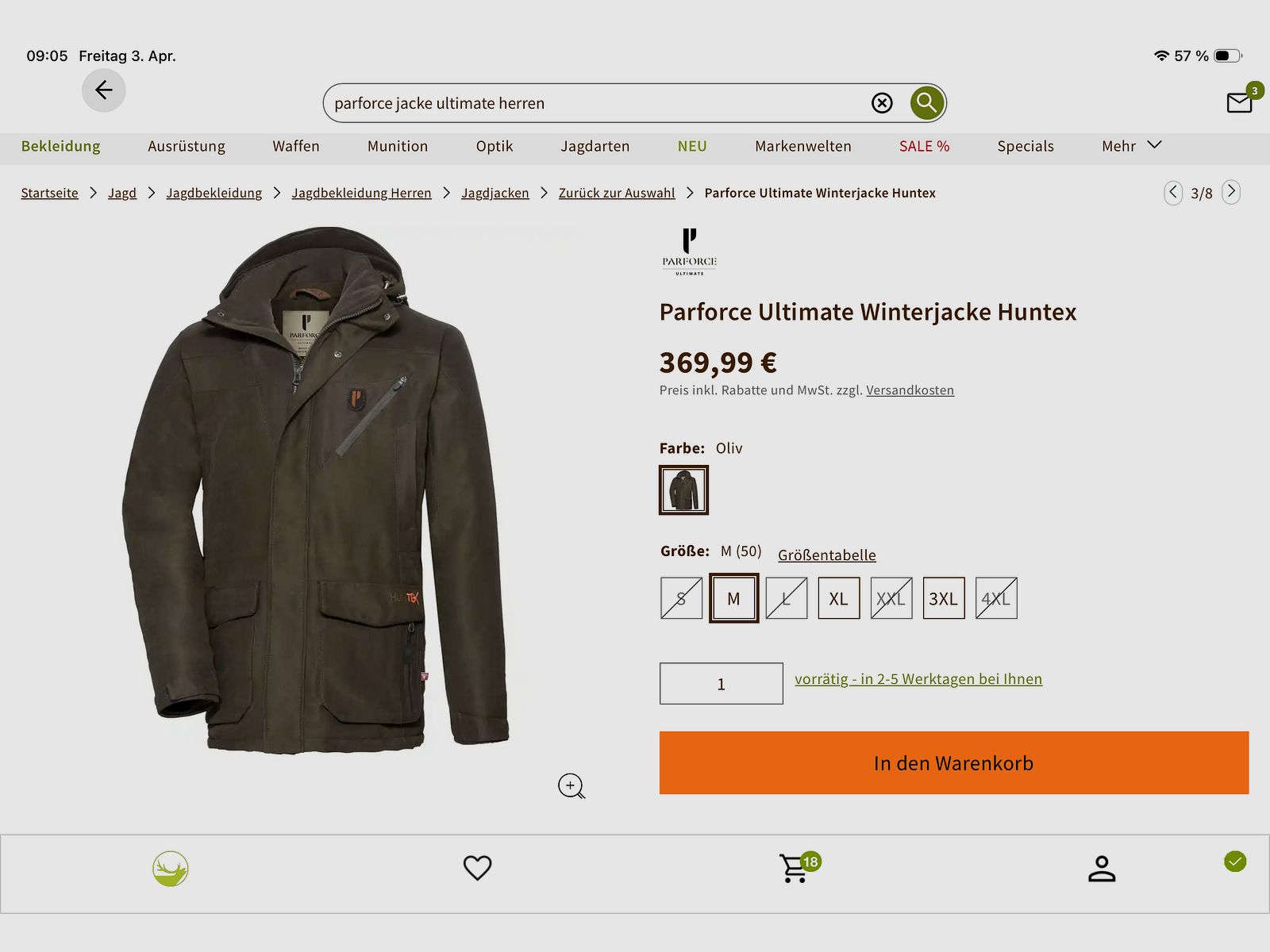 Parforce Ultimate HunTEX Jagd M/L Thermo Winter Jacke Parka