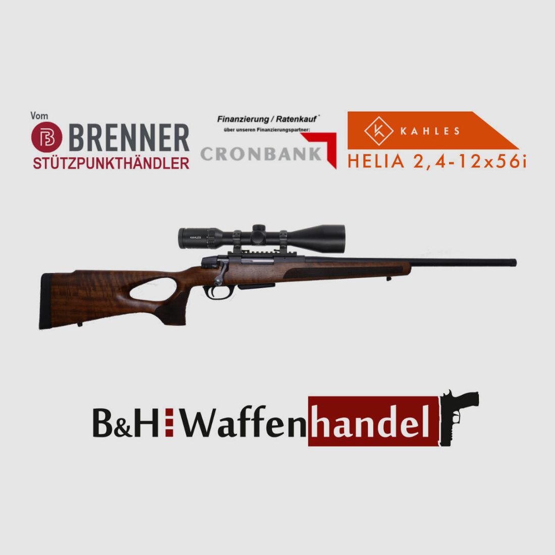 Brenner Komplettpaket: BR20 Lochschaft mit Kahles Helia 2.4-12x56 Jagd Repetierer Büchse Komplettset