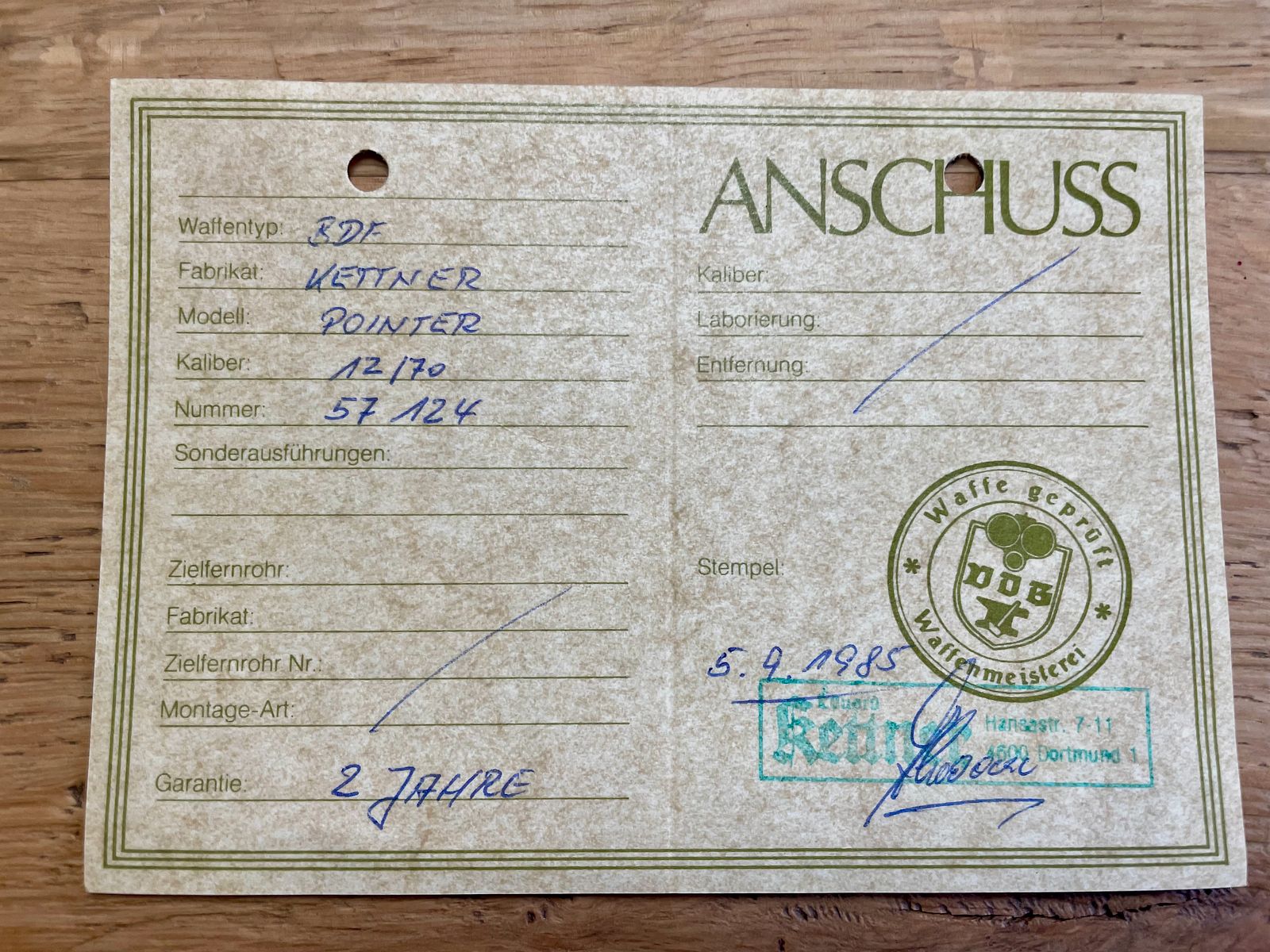 Double-barreled shotgun Kettner Mod. Pointer in caliber 12/70