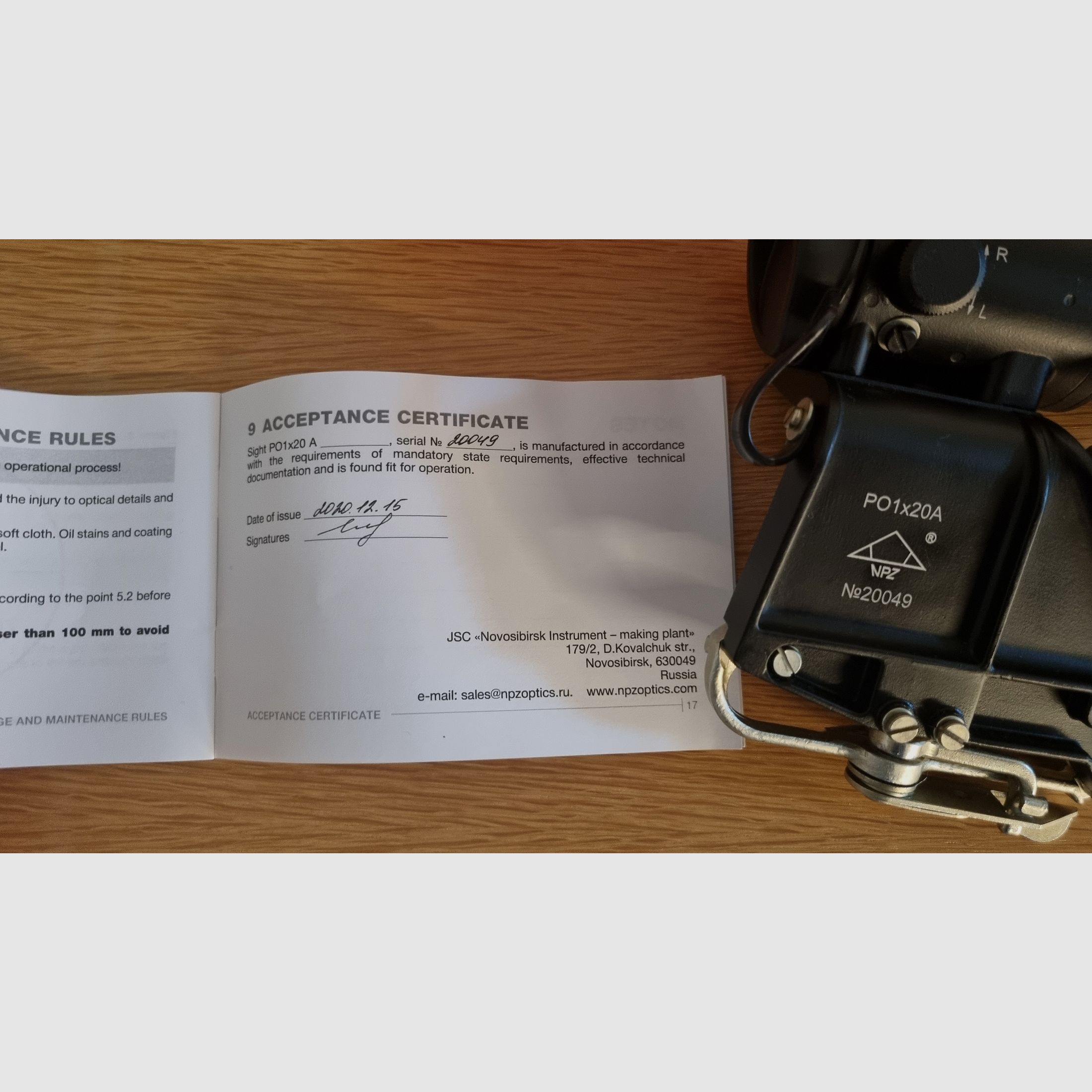 EXTREEM ZELDEN!!! PO 1x20A Rakurs (1P76) collimator / reflex sight voor AK - Kalasjnikov van NPZ, Rusland