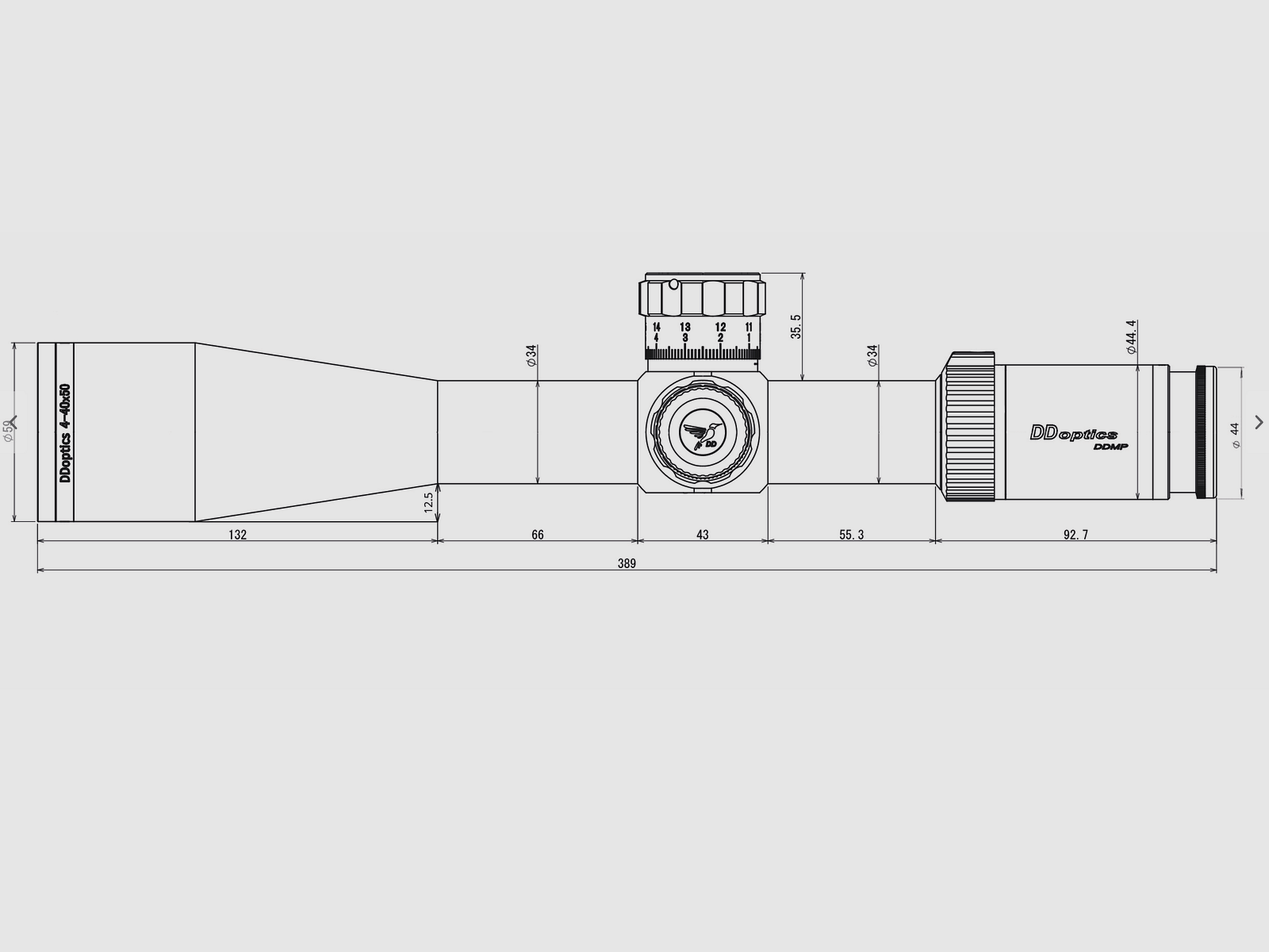 DDoptics 442511141 richtkijker DDMP V10 4-40x50 sportschieten 1/8 MOA tac-A