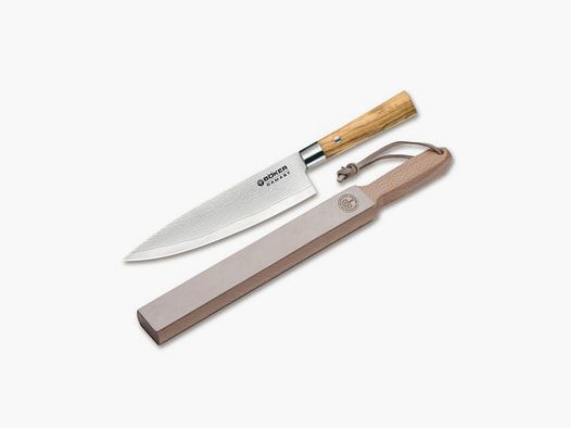 Böker Damast Olive set de regalo de cuchillo de chef con pulidor