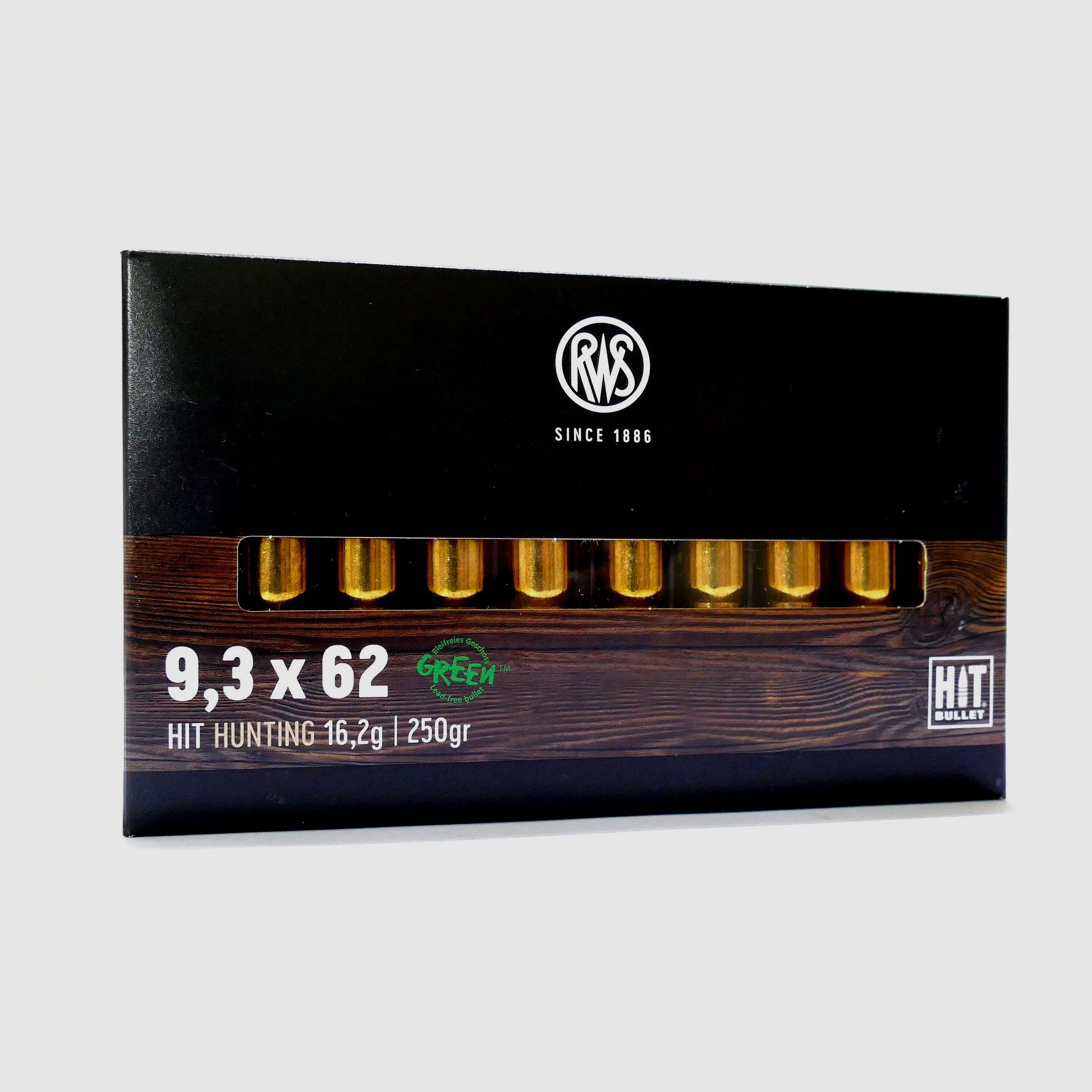 RWS 9,3X62 HIT 16,2g/250gr. Büchsenpatronen Bleifrei