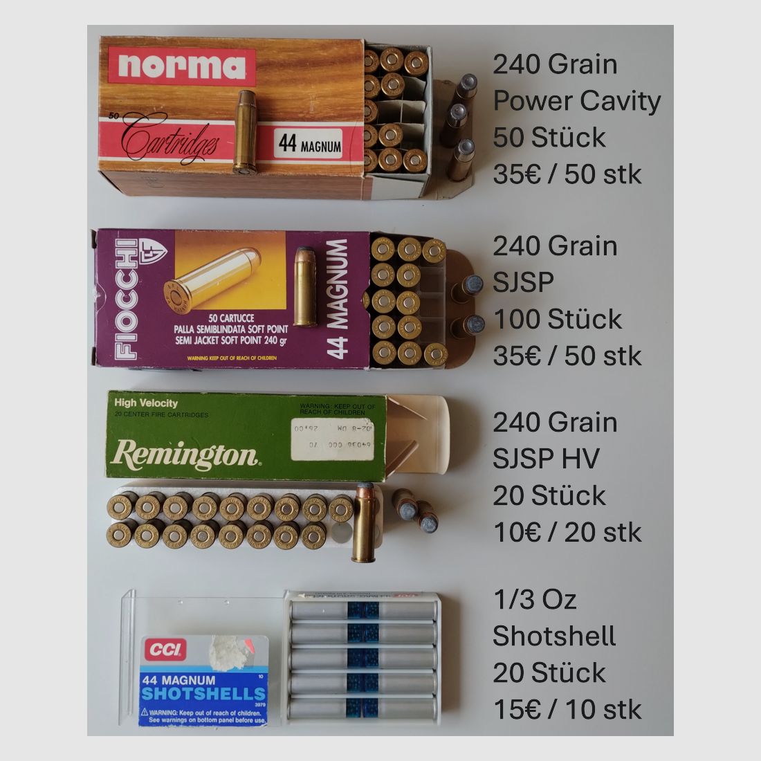 .44 Magnum: Federal, Norma, Geco, Magtech, Magtech, PMC