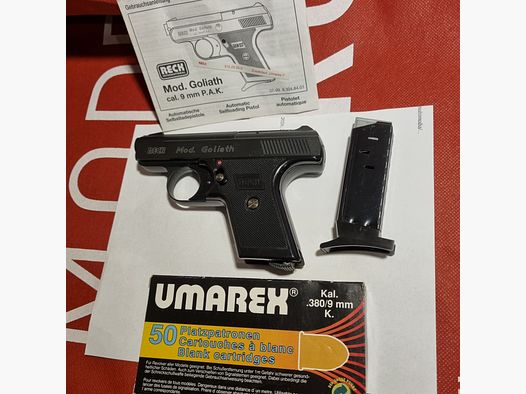 Reck Mod. Goliath, 9mm P.A.K., plus 50 cartridges. PTB 763, old version