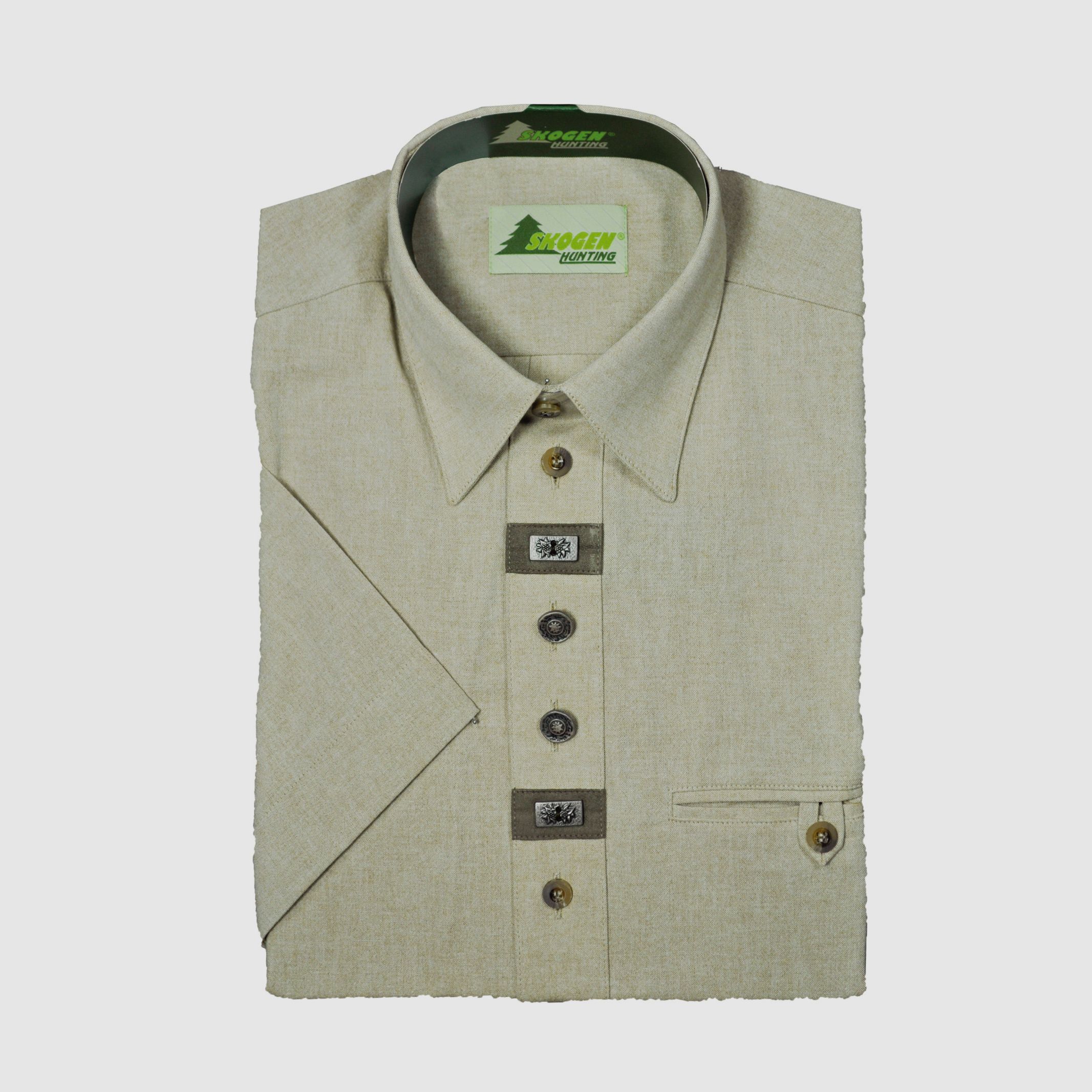 Hemd Chambray 1/2-Arm - mit Zierteil / Beinknopf