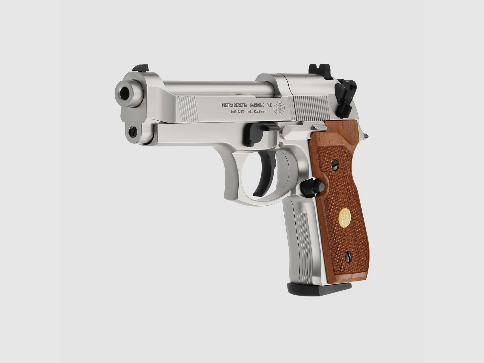 Luftpistolenset Beretta M 92 FS 4,5 mm Diabolo Nickel / Holzgriffschalen (P18) Co2-Pistole + 1000 Diabolos + 10 Co2-Kapseln Umarex