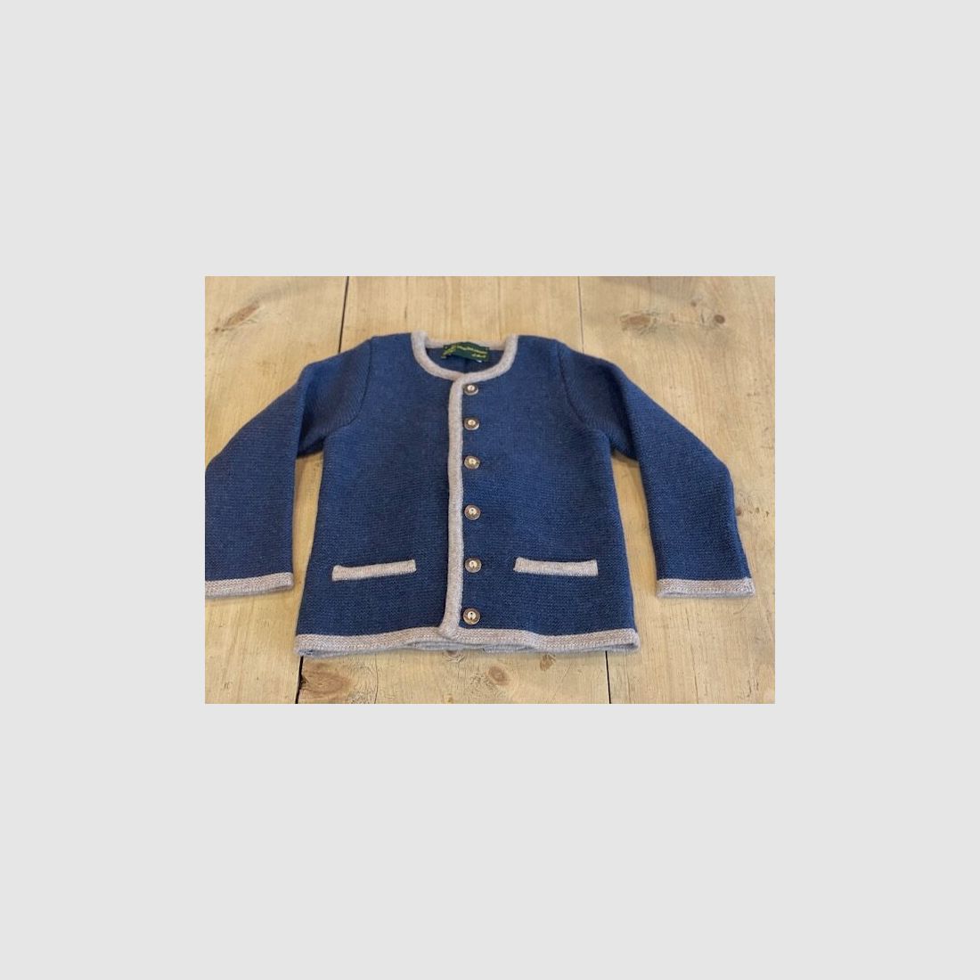 Kinder Strickjacke mit Falte Merinowolle Dunkelblau/Beige, Bild 1 von 2