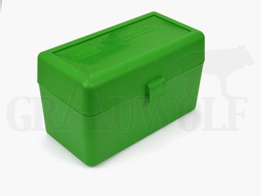 MTM Boîte à couvercle RLLD-50 verte pour 50 cartouches : Ultra Mag, Weatherby, 8x68