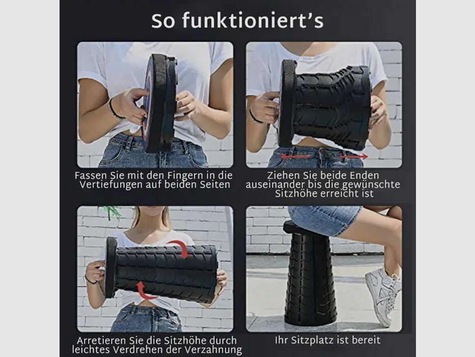 Mobiler Teleskophocker "Lightweight" - Tragkraft 130kg - Schwarz