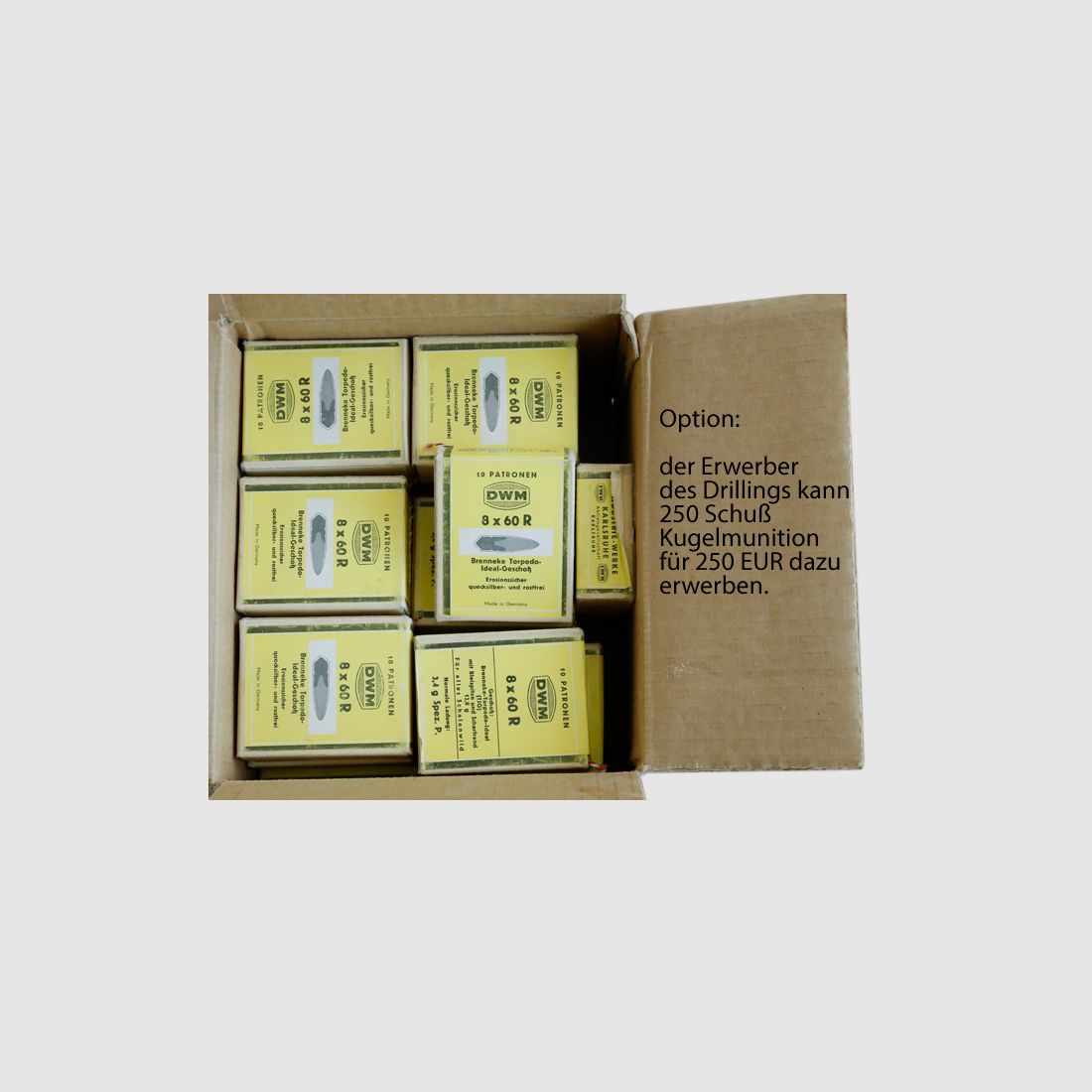 Suhl double-barreled drilling caliber 2x8x60R and 12/70 with interchangeable barrel caliber 2x12/70, 8x60R and ZF, additional