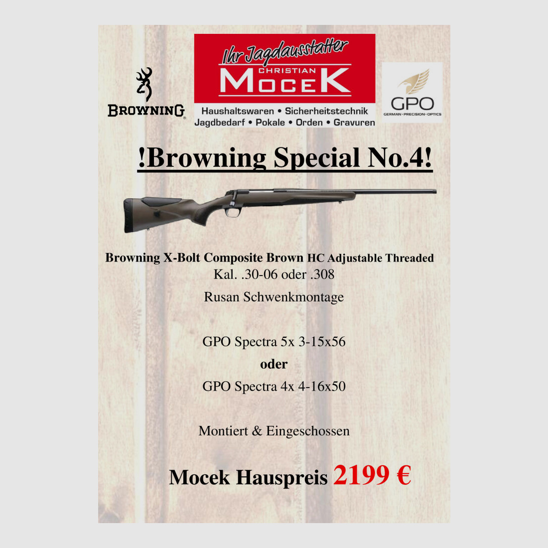Browning X-Bolt Composito Marrone HC Regolabile Filettato, con GPO Spectra