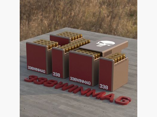 Filamelt Munitionsbox / Ammo Box .338 Winchester Magnum – Patronenbox für 50 Schuss, Made in Germany
