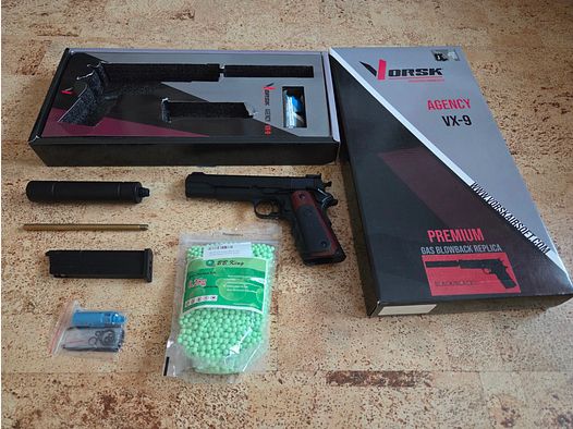 VORSK M1911 VX-9 Silenced Voll GBB 6mm BB schwarz
