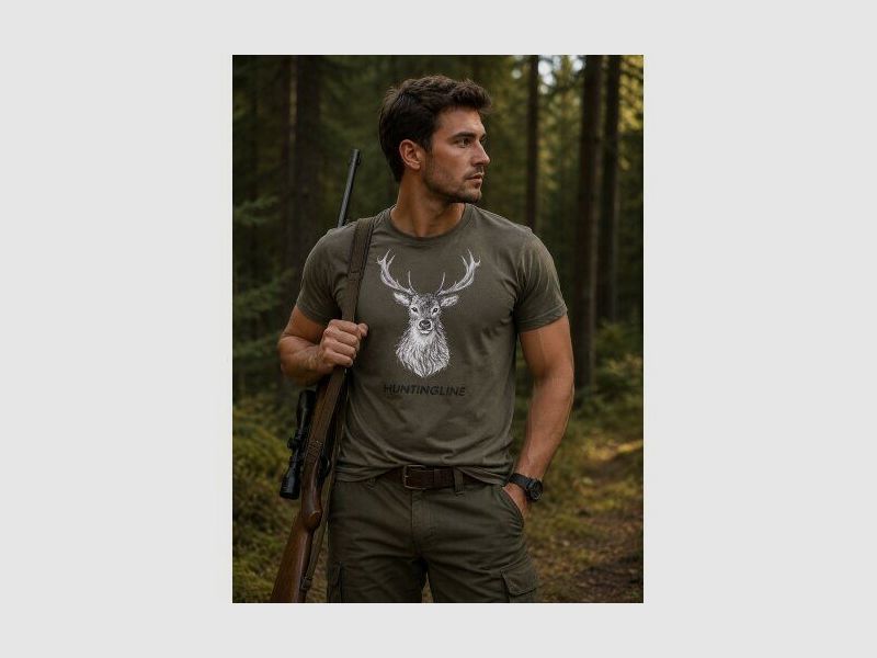 Huntingline T-shirt motif ""Hirsch"" olive L, image 1 sur 2