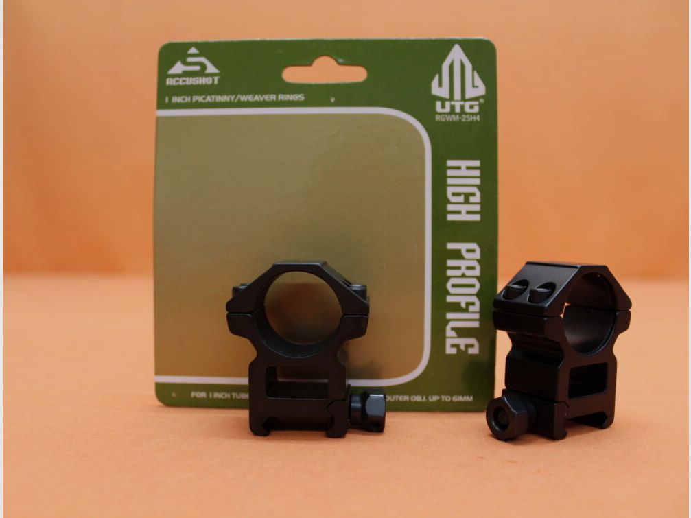 UTG - Leapers UTG Accushot pierścienie montażowe 1" Wysokie (RGWM-25H4) Aluminium czarne matowe do profilu Picatinny BH=18mm