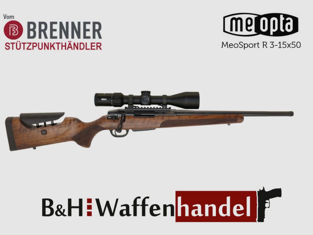 Brenner Komplettpaket: BR20 L.E. (Nussbaum, verstellbarer Schaftrücken / Limited Edition) mit Meopta 3-15x50 (Parallaxe verst.)