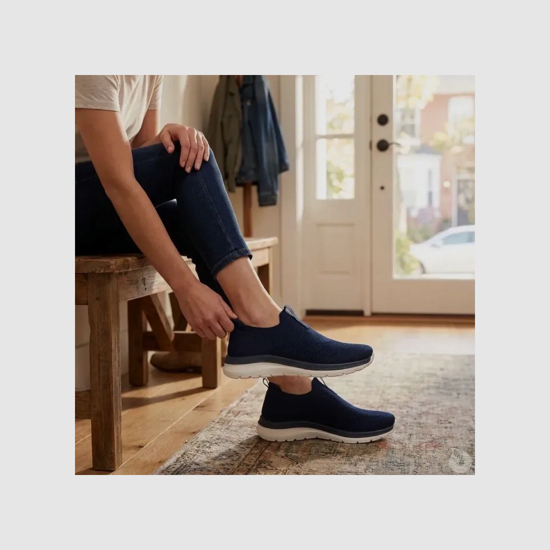 Women's Slip-On Sneakers Textile PVC Sole Navy Blue Size 36 to 42, image 4 of 13