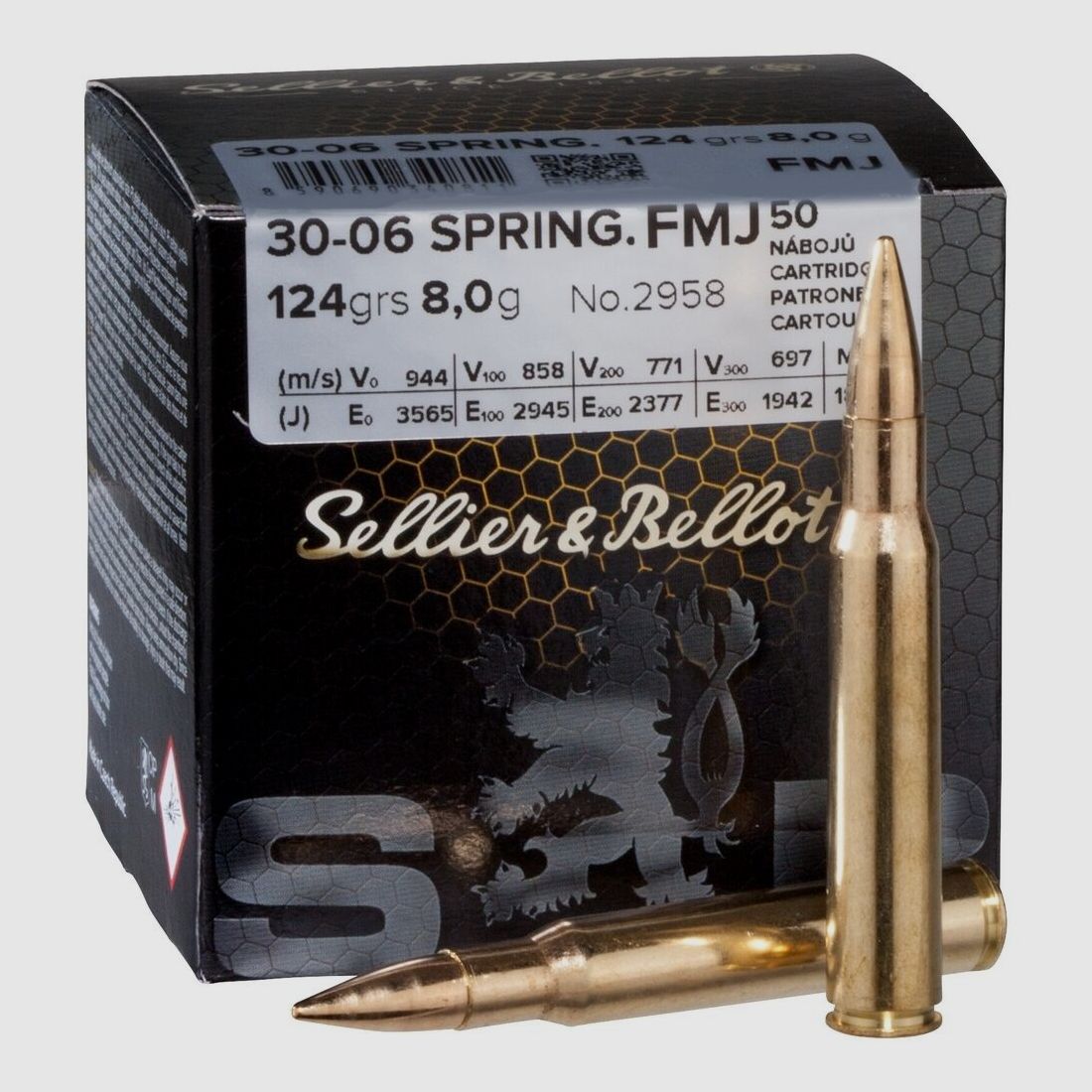 Sellier & Bellot FMJ 8g 124grs. 50 pcs. .30-06Spring, image 2 sur 2