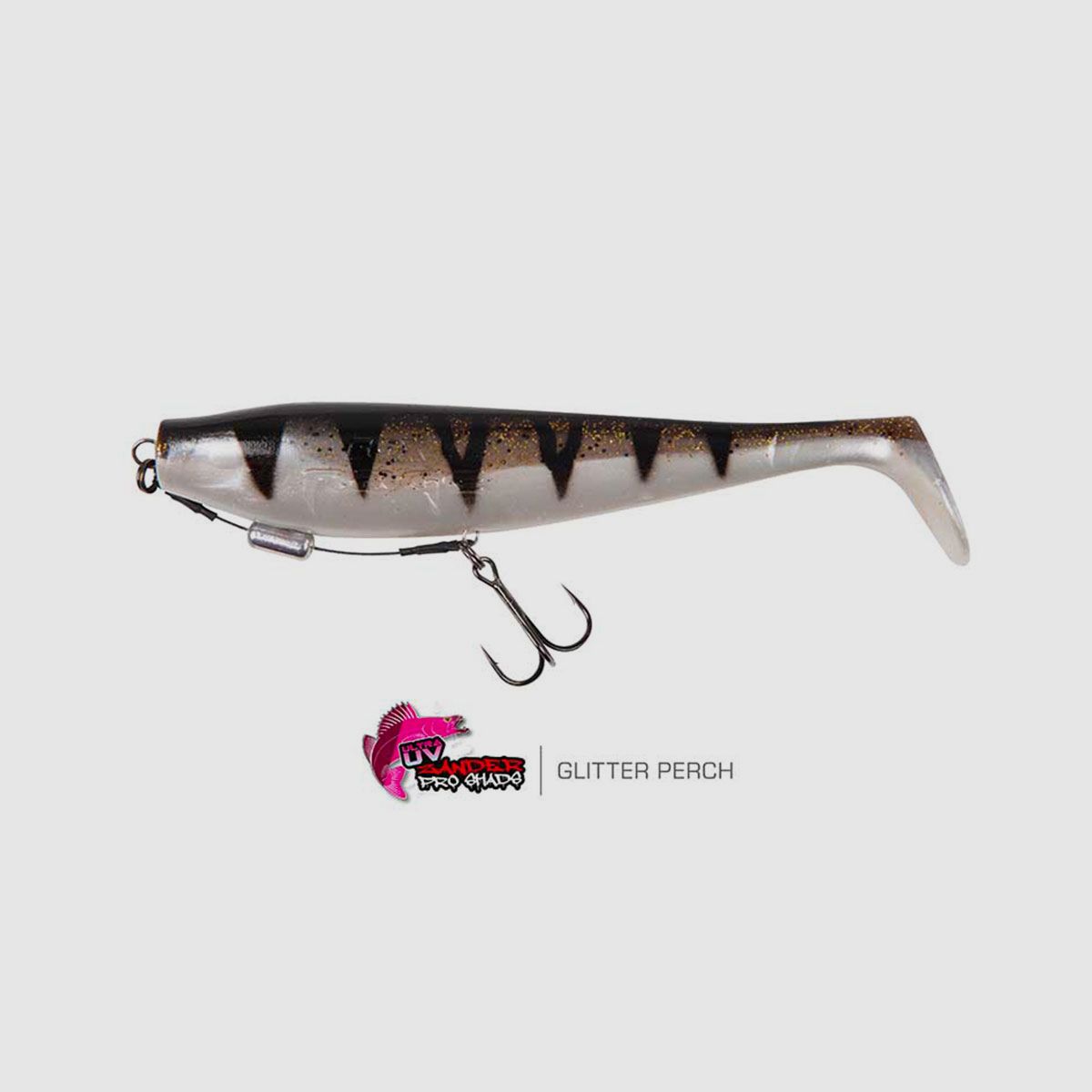FOX RAGE – ULTRA UV ZANDER PRO SHADS | LOADED SOFTBAITS | 18cm 7″ 53g | Glitter Perch, immagine 1 di 3