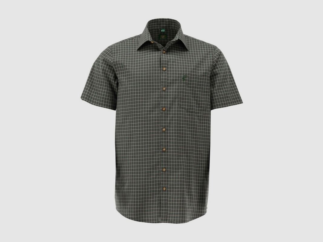 CHEMISE DE CHASSE À MANCHES COURTES VERT FONCÉ AVEC POCHE POITRINE, image 1 sur 3