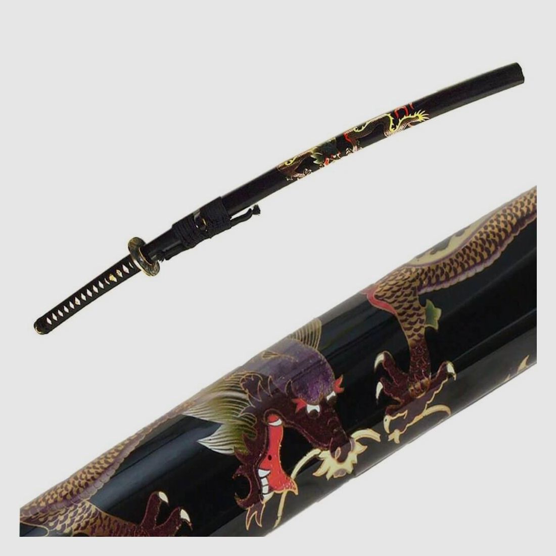 DerShogun Drachen Katana Samuraischwert - Damaszener Stahl - verzierte Saya