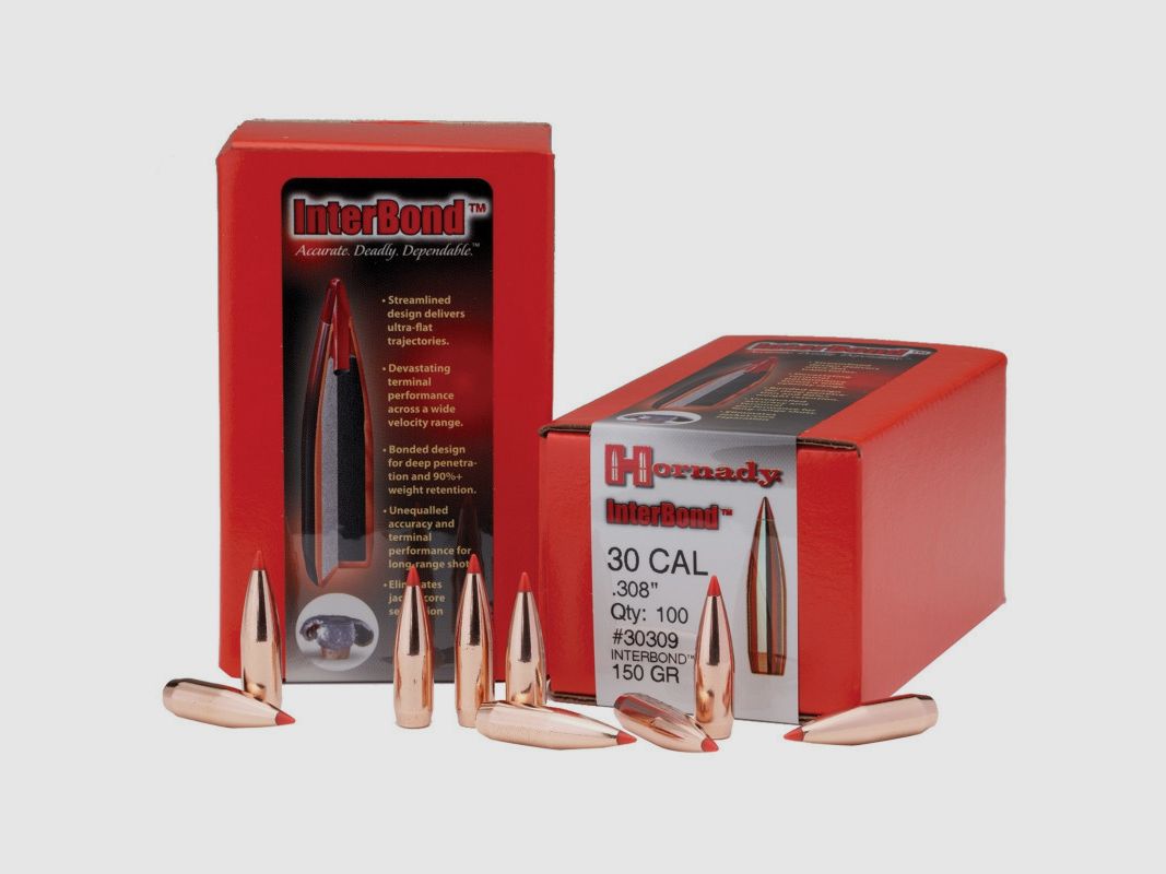 BOX MIT 100 GESCHOSSEN HORNADY 30 KAL .308 150 GRS IB