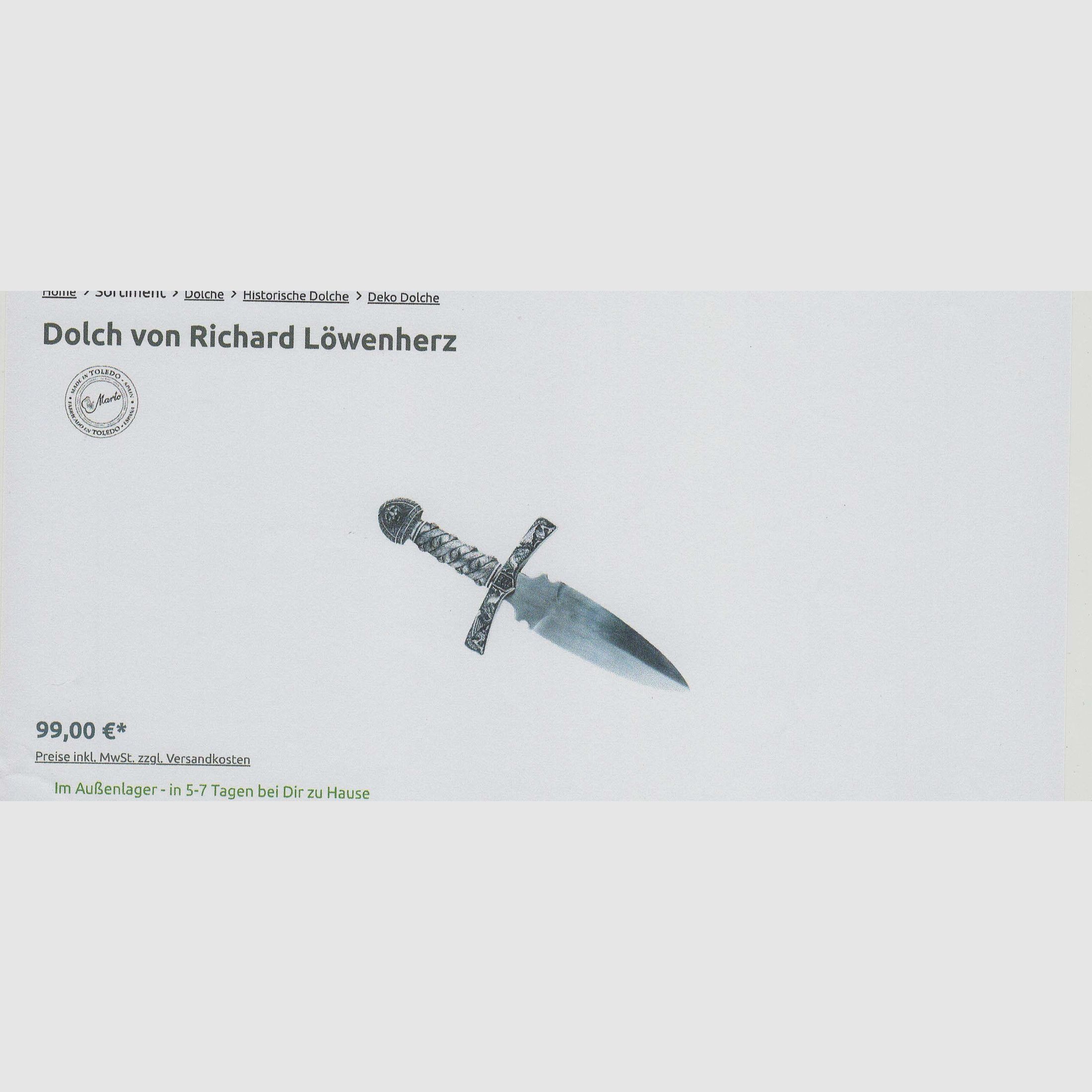 COLLECTOR'S DAGGER by King LIONHEART