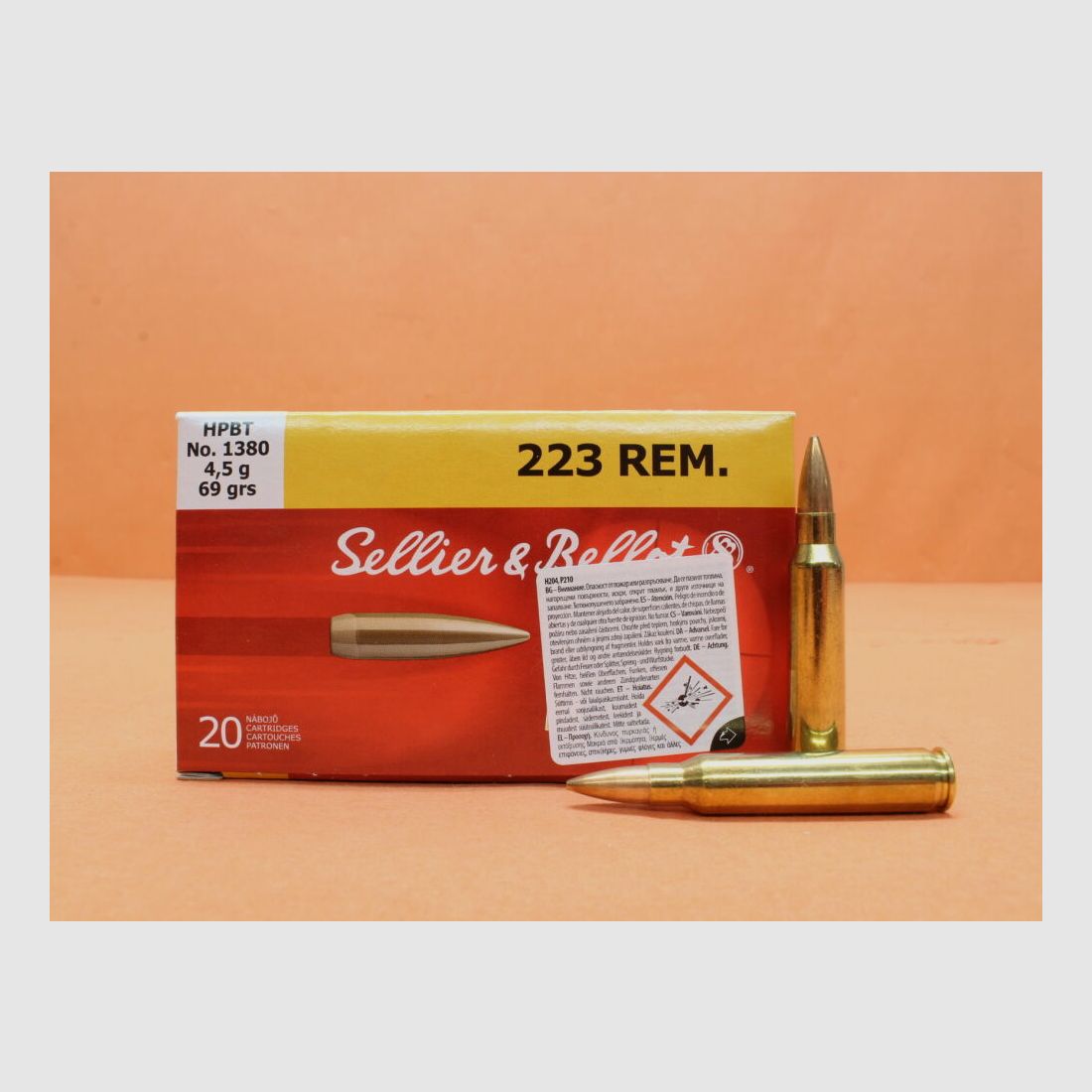 Sellier & Bellot Cartucho .223Rem S&B/ Sellier & Bellot 69grs HPBT Match (1380) VE 20 cartuchos/ 4,5g proyectil hollow point torpedo tail match