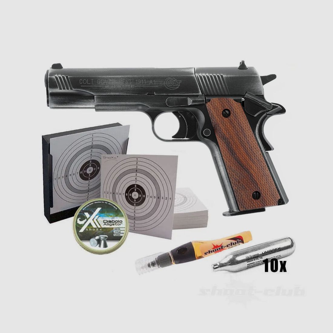 Colt	 Government 1911 A1 CO2 Pistole 4,5 mm Antik-Finish SET