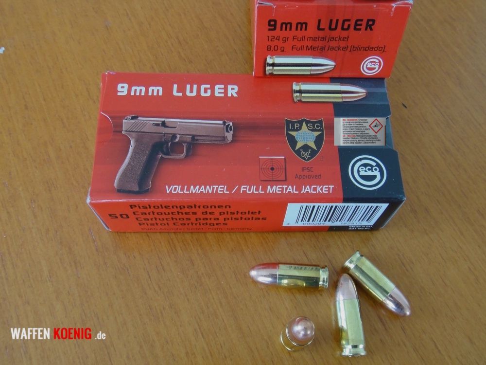 GECO 100 Stück Patronen GECO-9mm Luger-Vollmantel