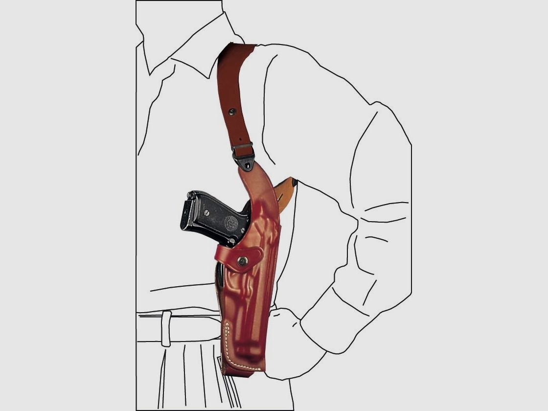 Vertikales Schulterholster aus geformtem Leder Beretta 81/82/84/85/87, HW 94, Sig Sauer P230/P232-Braun-Rechtshänder
