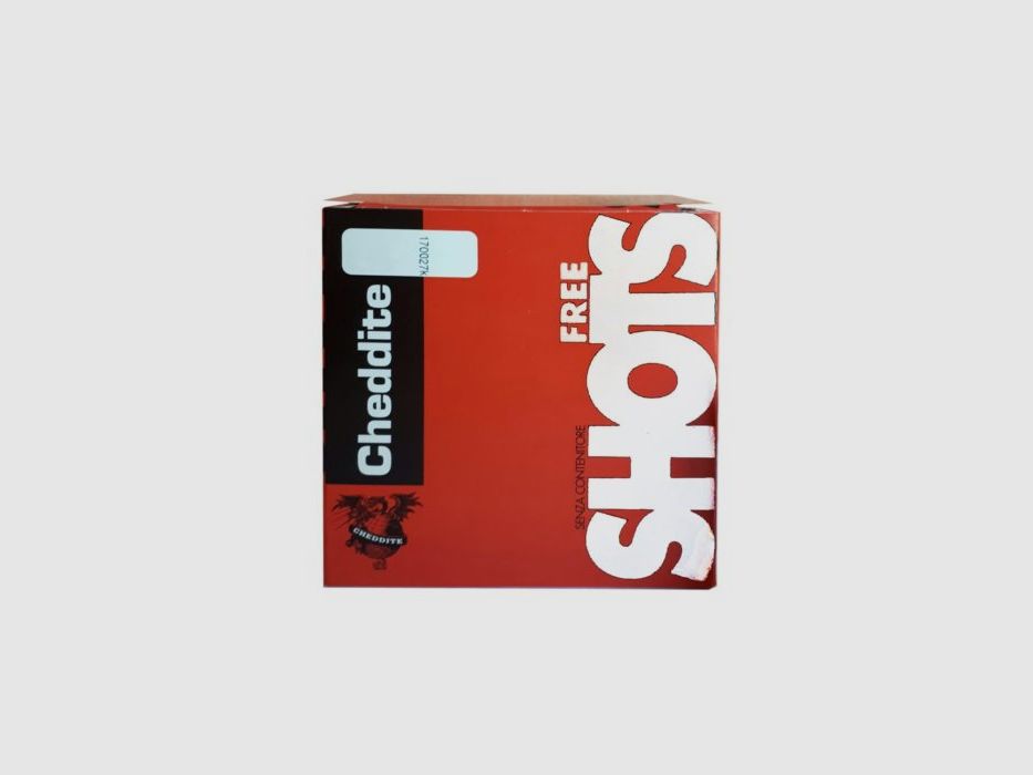 Cheddite Free Shots 12 36gr Patrone, die dank der speziellen Freeshot-Technologie eine großzügigere Streuung für Schüsse auf kurze und mittlere Distanz begünstigt. Hervorragend sowohl für Schüsse auf Standwild (Wachteln) als auch für Schüsse auf Kleinvögel (Stare, Feldlerchen) und edles Zugwild (Drosseln, Amseln).