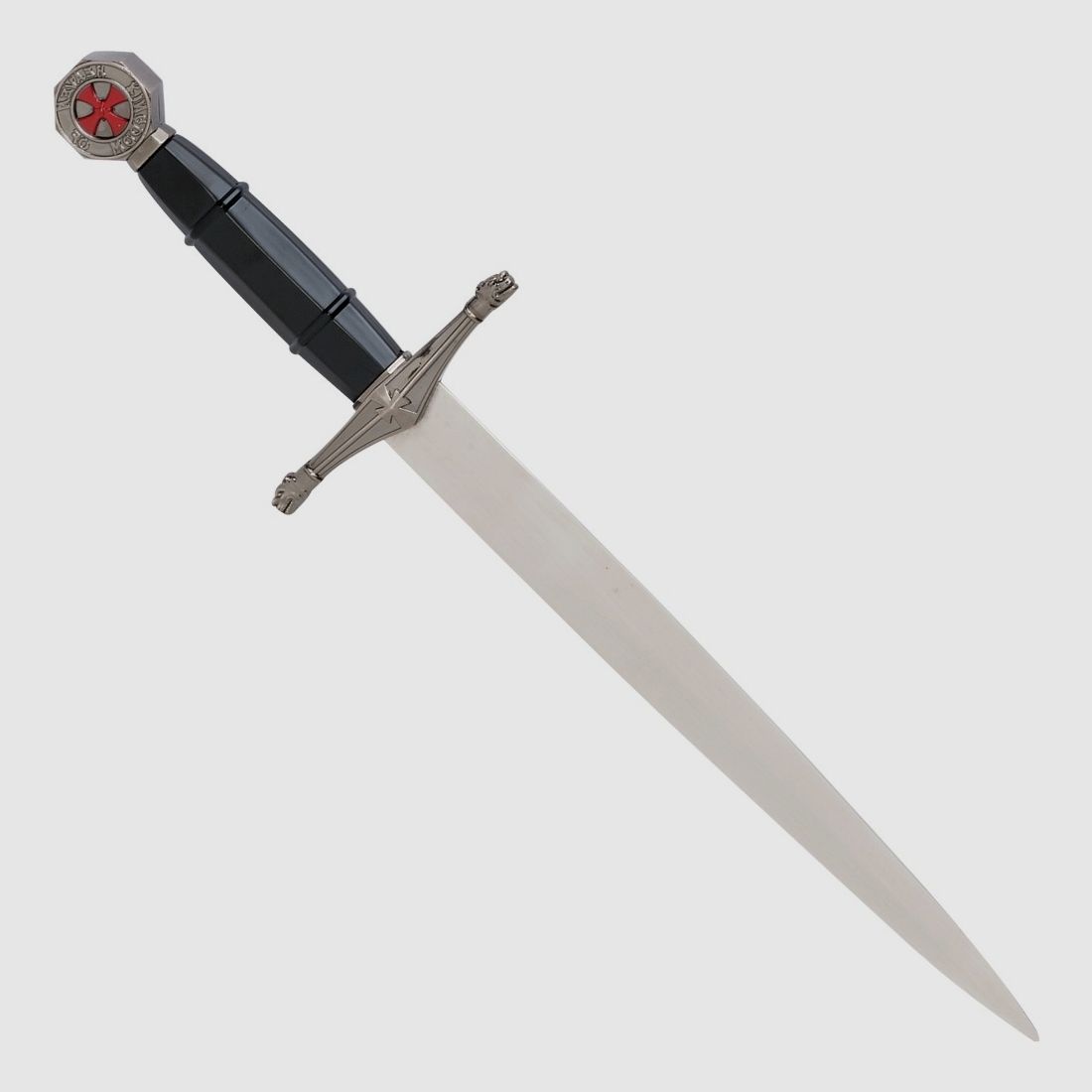 Dolch der Templer schwarz mit rotem Kreuz auf dem Knauf