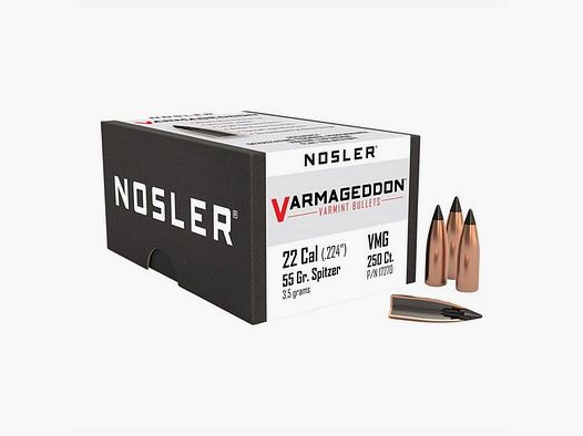 NOSLER 22 CALIBER (0.224″) 55GR FLAT BASE TIPPED 250/BOX