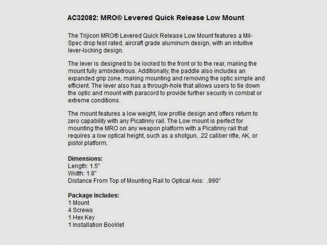Trijicon MRO Quick Release Mount Low