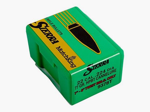 SIERRA BULLETS, INC. CAL(.224) HOLLOW POINT BOAT TAIL BULLETS SIERRA BULLETS, INC. MATCHKING 22 CALIBER (0.224″) 77GR CANNELURE HPBT 50/BOX