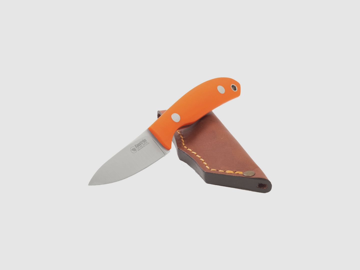 Casström Safari Mini Hunter, Pomarańczowy G10, Skórzana pochwa