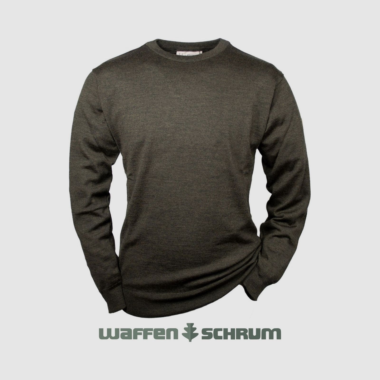 Hubertus Pullover Rundhals Merino Olivbraun