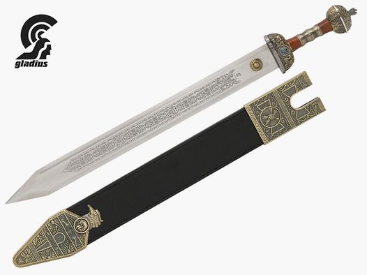 Kurzschwert rĂ¶mischer Gladius Stahl 420 KlingenlĂ¤nge 59,5 cm Lederscheide verziert (P18)