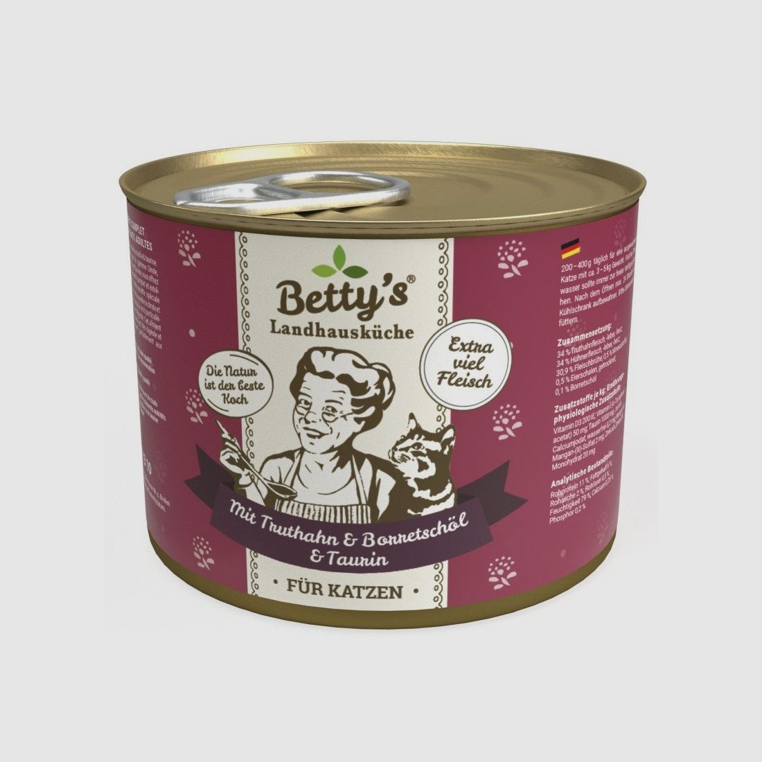 Betty's Landhausküche Katzenfutter Truthahn und Borretschöl 200g