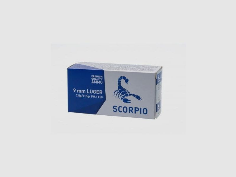 Scorpion 9 mm Luger 124 grs STV Full Metal Jacket Douille en laiton 50 pièces