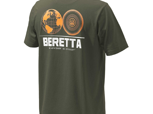 -40% BERETTA T-Shirt WW CLAY grün 100% Baumwolle Rundhals Weltkugel + Orange Tontaube ! Größe: M