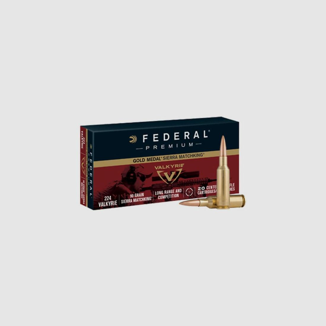 Federal Premium Gold Medal Sierra MatchKing .224 Valkyrie 90GR BTHP 20 Patronen